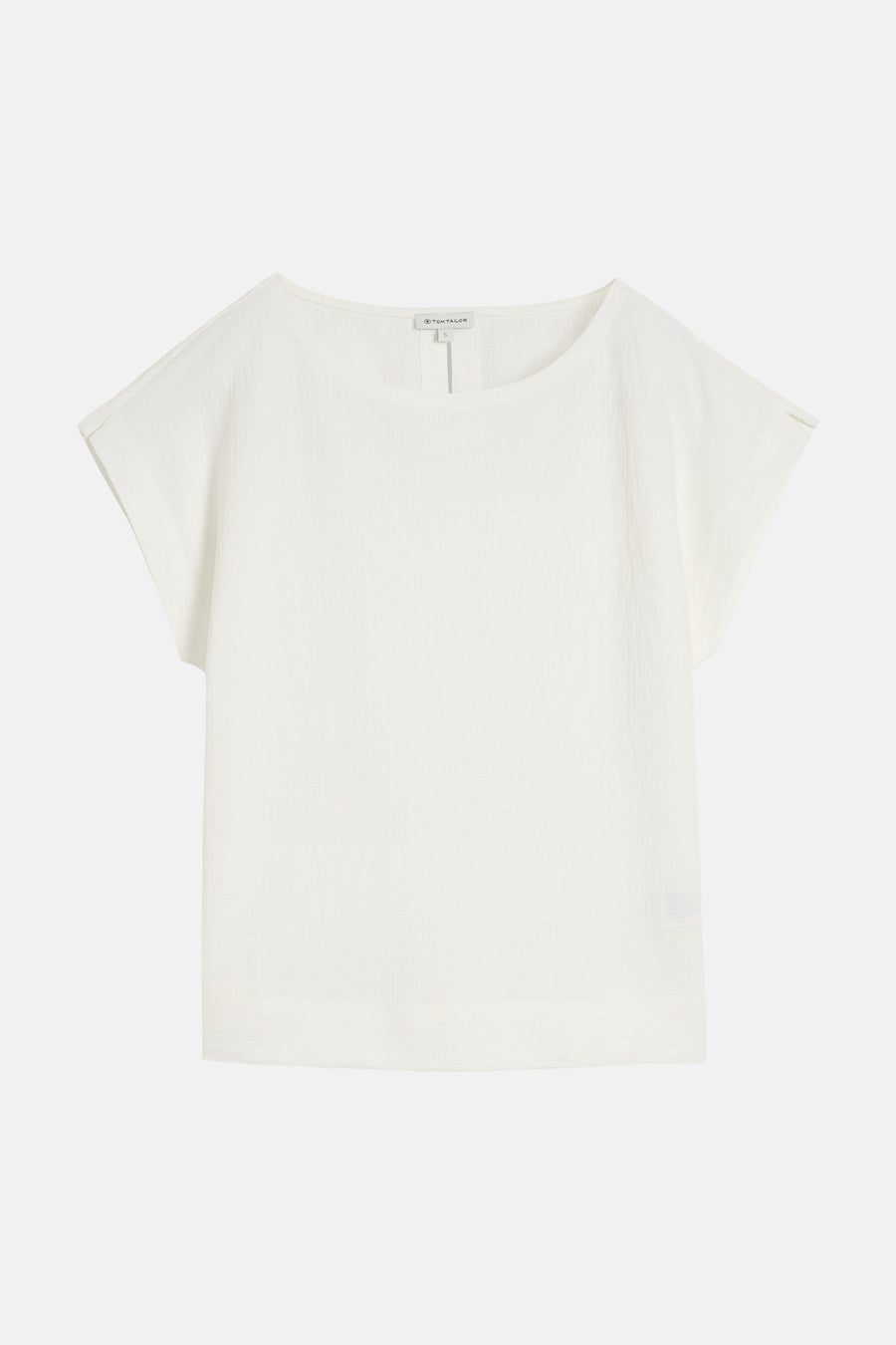 Wit T-shirt van Tom Tailor met ronde hals en korte mouwen, van getextureerde stof.