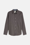 Grey long-sleeve shirt with subtle geometric pattern by TOM TAILOR, front view with white buttons and classic collar
