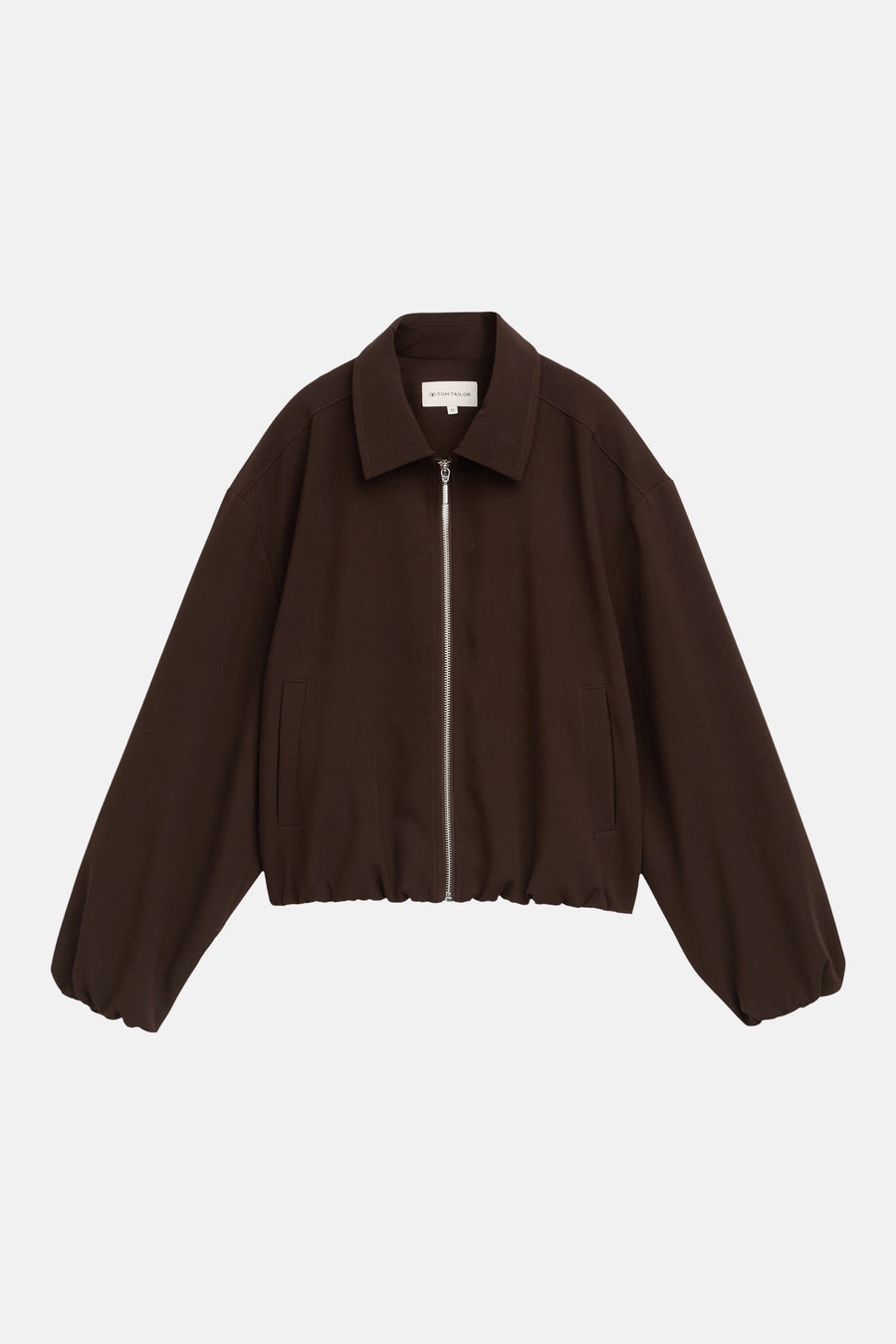 Veste bomber marron pour femme par Tom Tailor, fermeture éclair centrale, poches latérales, coupe ample vue de face