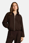 Veste bomber marron pour femme par Tom Tailor, zippée, coupe ample, manches longues, vue de face