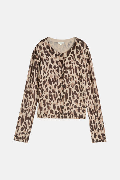Multicolored leopard print cardigan by Tom Tailor, featuring ribbed trim and front buttons, shown in front view.