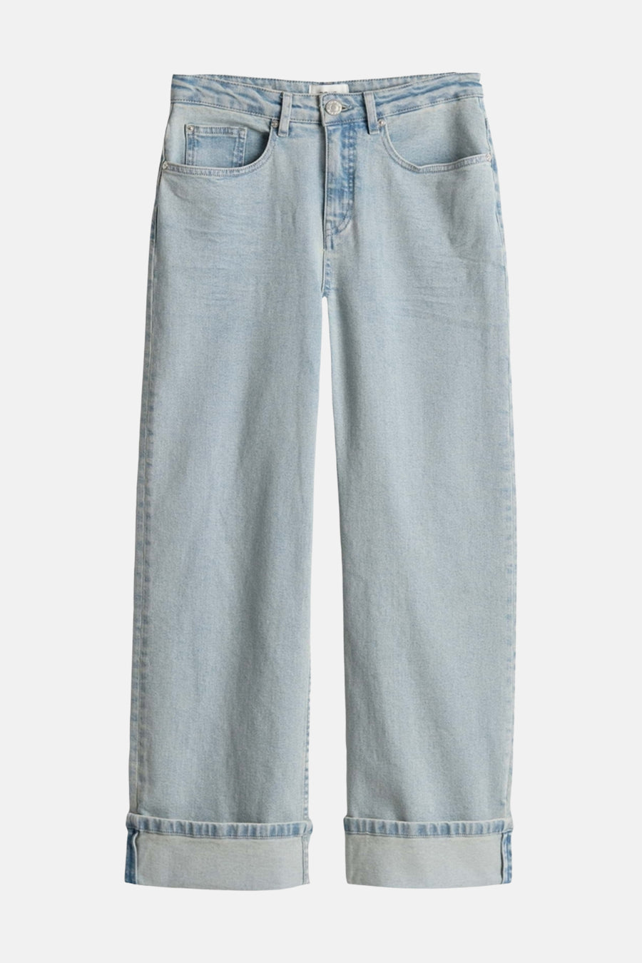 Jeans larges en denim bleu clair d'OPUS, avec ourlets retroussés.