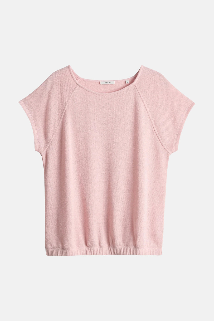 Top rose uni à manches courtes de OPUS avec encolure bateau, manches raglan et ourlet élastiqué en maille texturée.