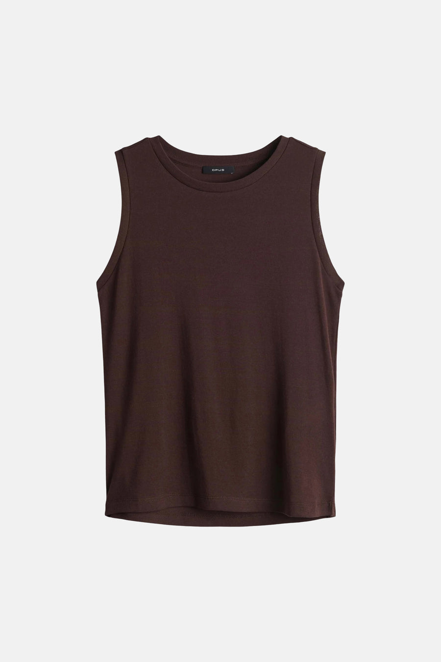 Débardeur marron by OPUS, uni avec une encolure ronde et des emmanchures classiques, sur fond blanc.