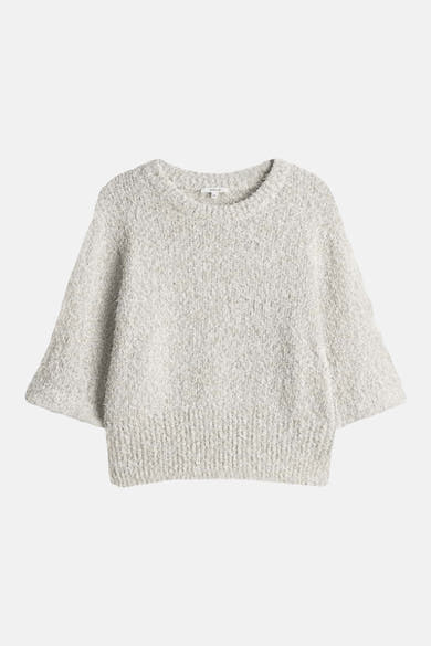 Pull col rond beige par OPUS, en maille bouclée douce et confortable.