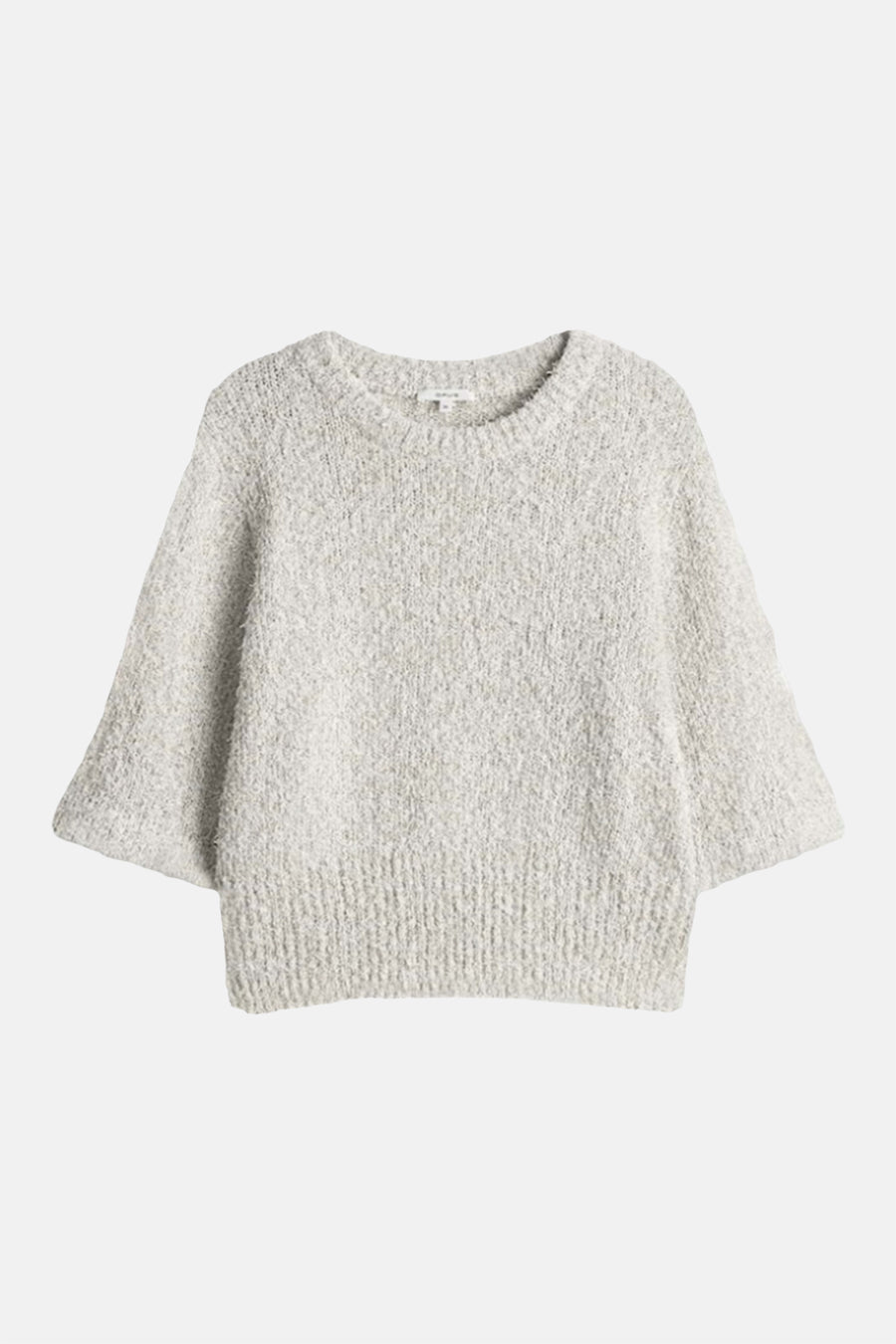 Pull col rond beige par OPUS, en maille bouclée douce et confortable.