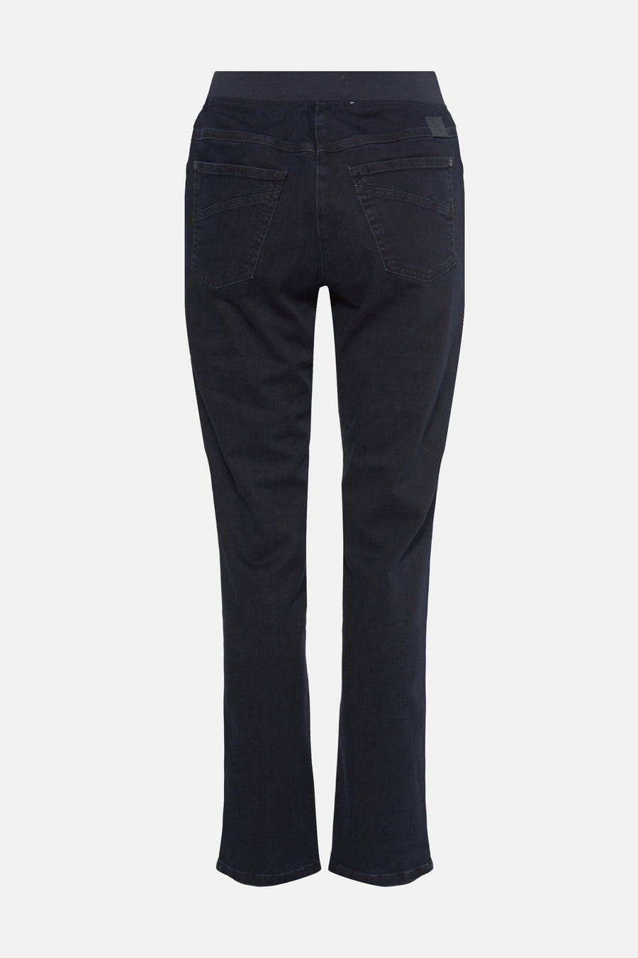 Slim jeans in donkerblauw denim van RAPHAELA, met elastische tailleband en achterzakken.