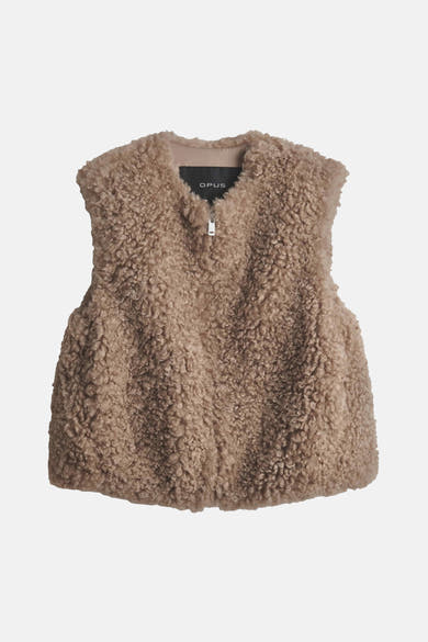Veste sans manches beige OPUS en matière bouclée, vue de face