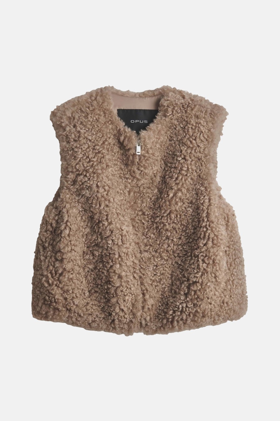 Veste sans manches beige OPUS en matière bouclée, vue de face