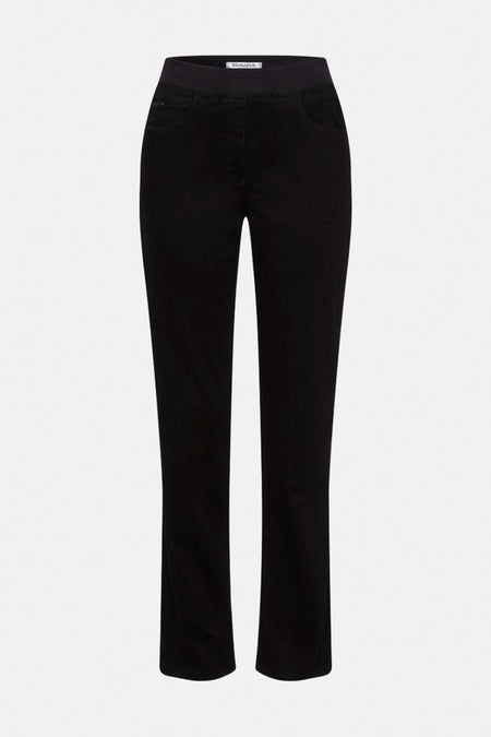 Jeans divers noirs de Raphaela, coupe droite, taille élastiquée.