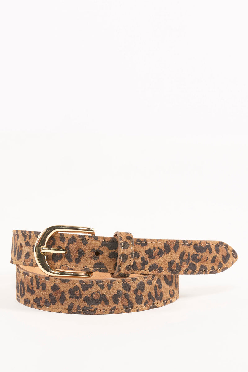 Bruine luipaardprint riem van Access® met gouden gesp.