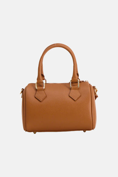 Sac à main beige de Access® en cuir grainé avec deux poignées et des détails dorés.