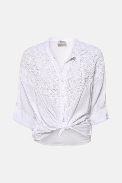 Wit blouse met lange mouwen van Terra di Siena, met opgerolde zoom en losse pasvorm.