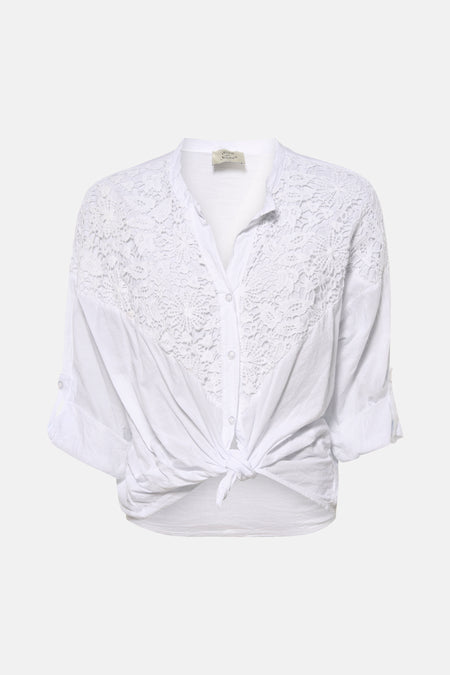 Wit blouse met lange mouwen van Terra di Siena, met opgerolde zoom en losse pasvorm.