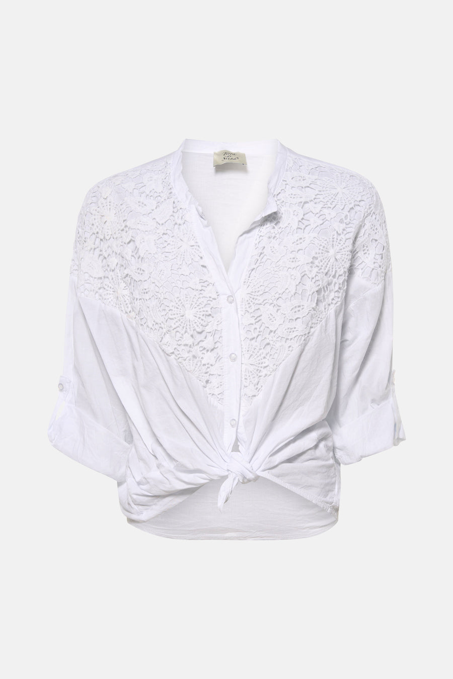 Wit blouse met lange mouwen van Terra di Siena, met opgerolde zoom en losse pasvorm.