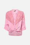 Roze blouse met lange mouwen van Terra di Siena, met opgerolde mouwen en een relaxte pasvorm.