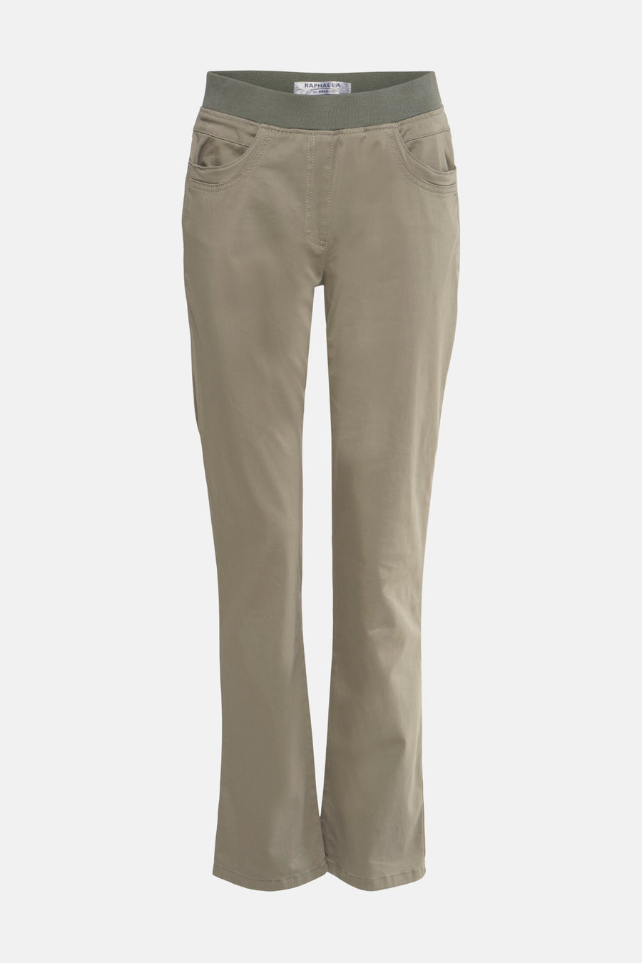 Kaki skinny jeans van RAPHAELA, met achterzak en toon-op-toon stikseldetails.