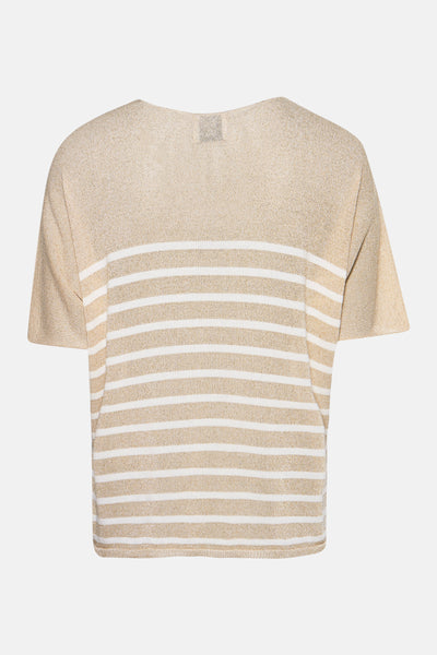 Gouden T-shirt met korte mouwen van Terra di Siena, met witte horizontale strepen, achterkant.