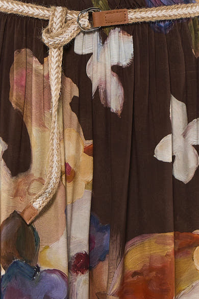 Pantalon brun à imprimé floral et ceinture en corde, de Terra di Siena, vue rapprochée