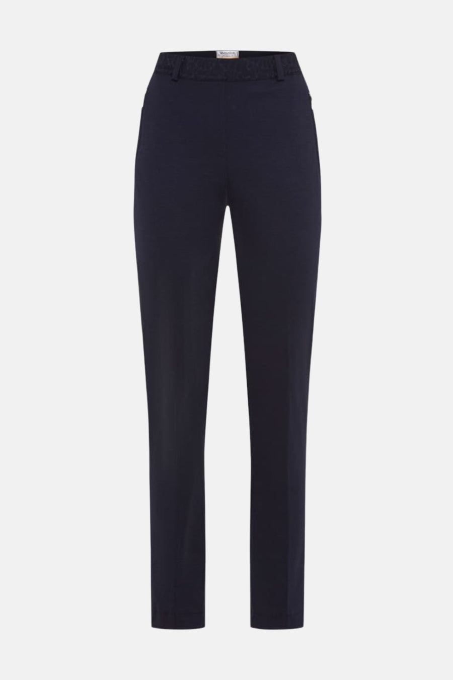Pantalon de costume bleu marine de RAPHAELA, coupe droite et détails à la ceinture.