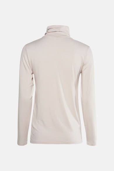 T-shirt à manches longues écru de FREEQUENT, avec col roulé et coupe ajustée.