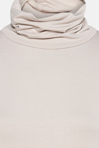 Ecru longsleeve T-shirt van Freequent, met een gedrapeerde col.