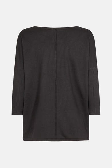 Pull col rond noir de FREEQUENT, manches trois-quarts côtelées, maille texturée.