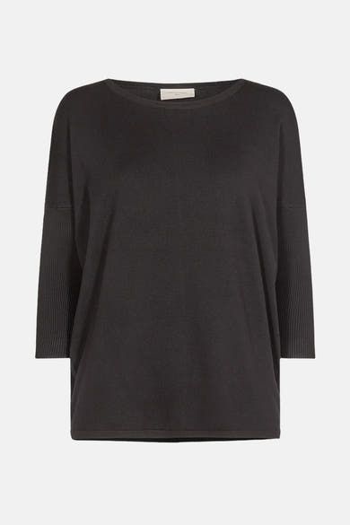 Pull col rond noir de FREEQUENT, manches trois-quarts côtelées, tissu lisse.
