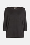 Pull col rond noir de FREEQUENT, manches trois-quarts côtelées, tissu lisse.