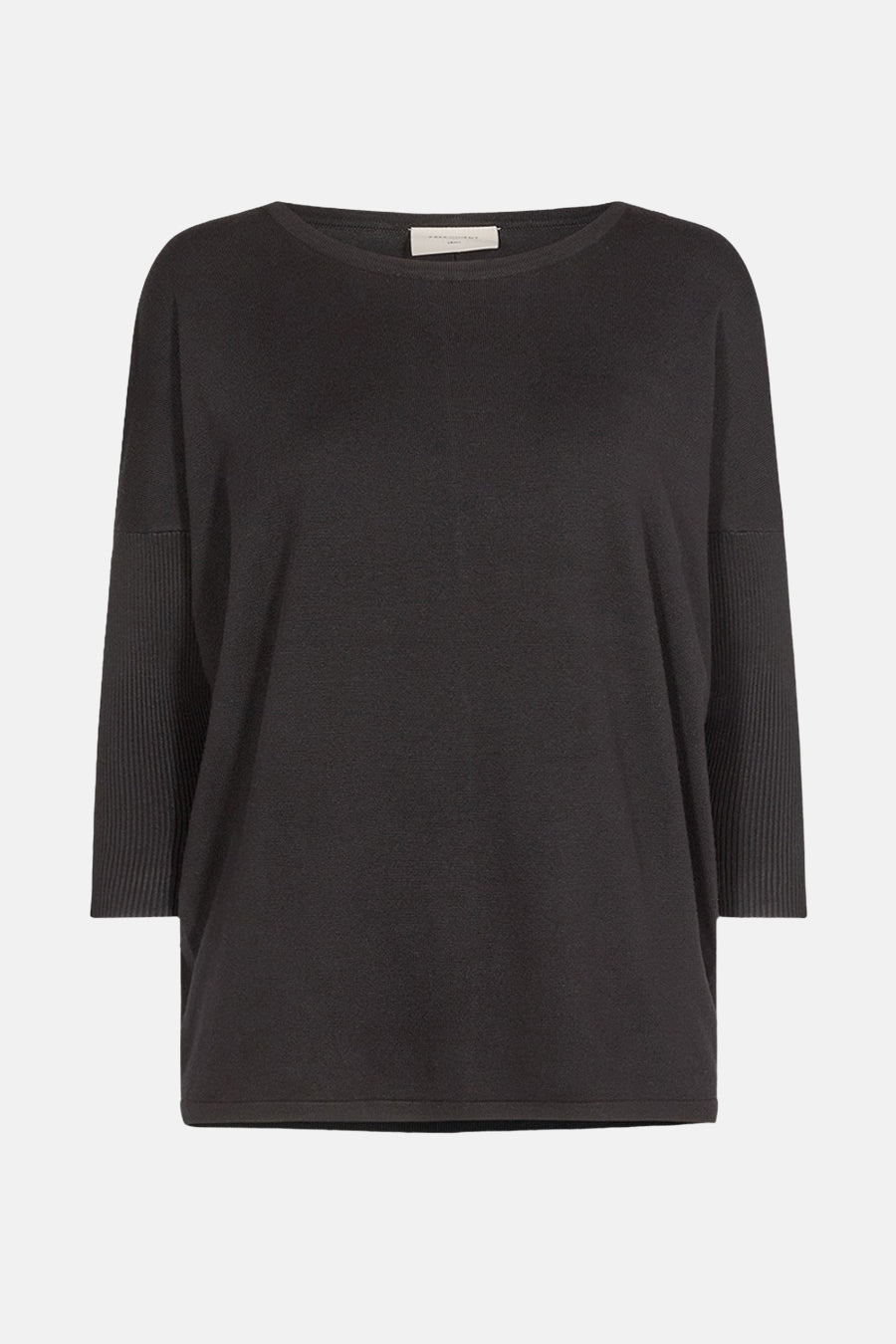 Pull col rond noir de FREEQUENT, manches trois-quarts côtelées, tissu lisse.