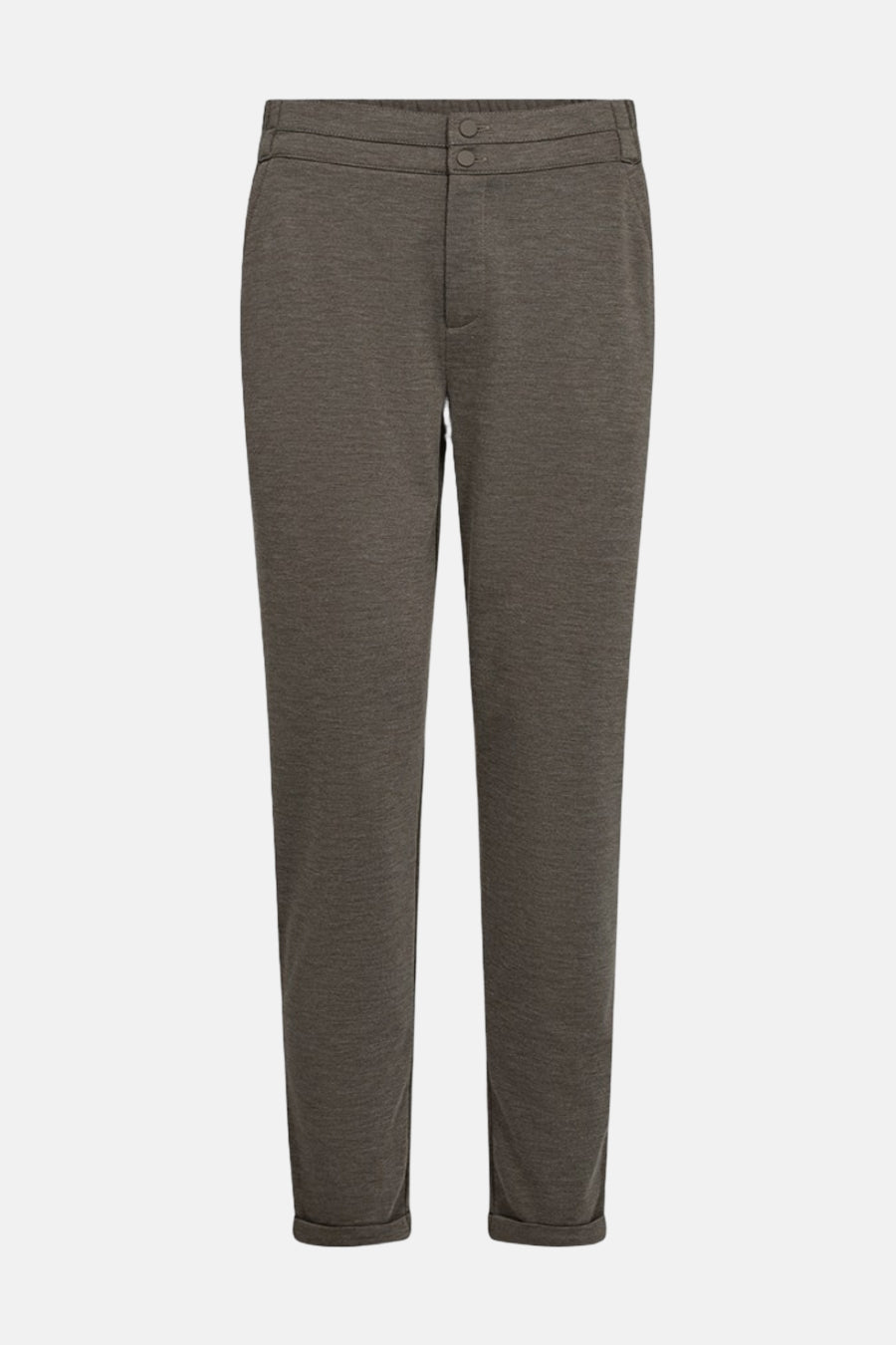 Pantalon de costume taupe par FREEQUENT, avec une texture chinée et un ourlet roulé.