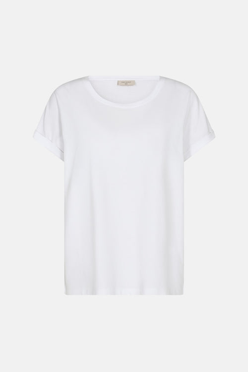 T-shirt blanc uni à manches courtes de FREEQUENT, avec col rond et ourlets retroussés.