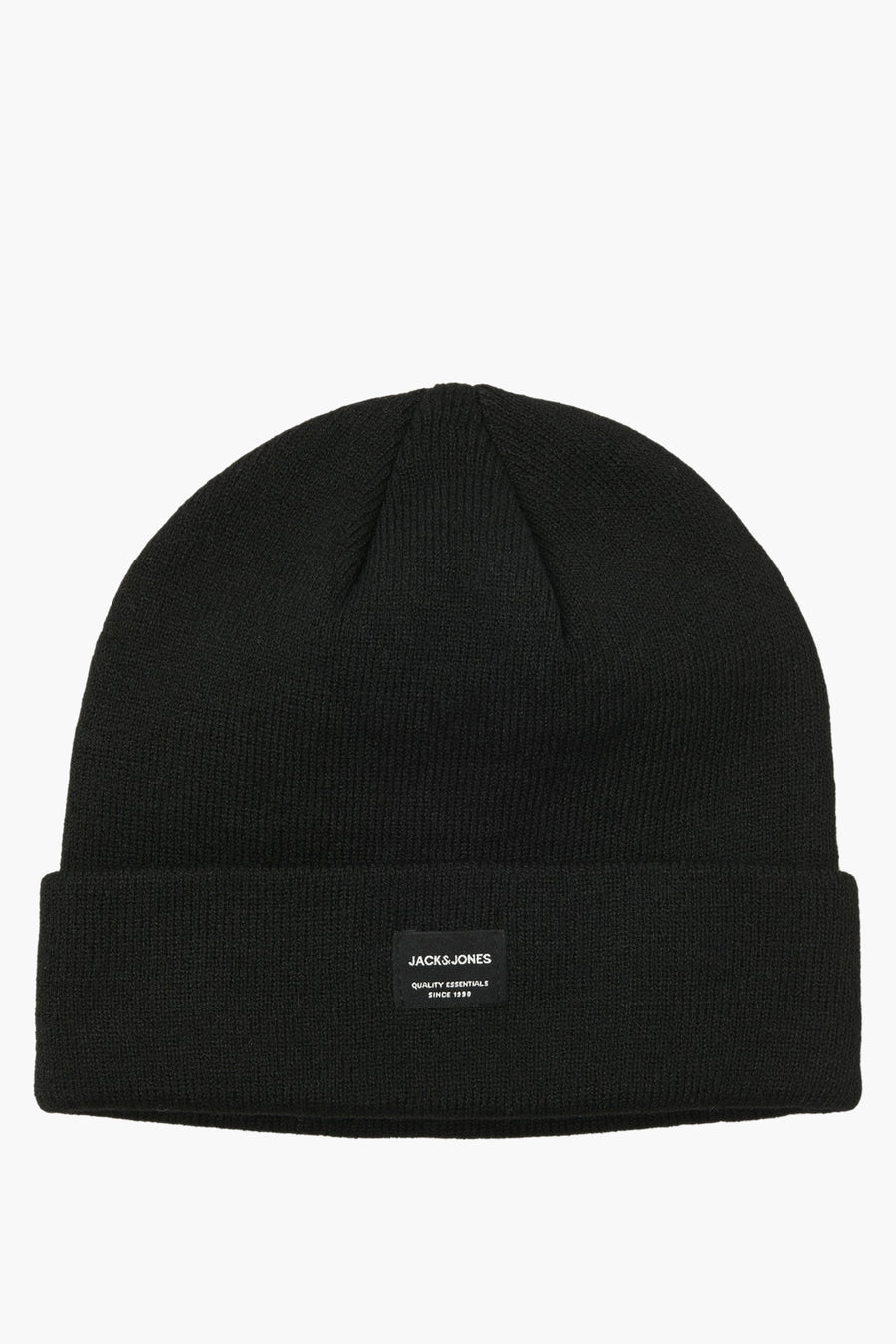 Bonnet noir de ACCESSORIES BY JACK & JONES, en tricot côtelé avec étiquette logo.