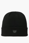 Bonnet noir de Accessories by Jack & Jones, en maille côtelée avec un patch logo sur le devant.