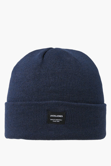 Bonnet bleu en maille par ACCESSORIES BY JACK & JONES, avec étiquette logo noire sur le revers.
