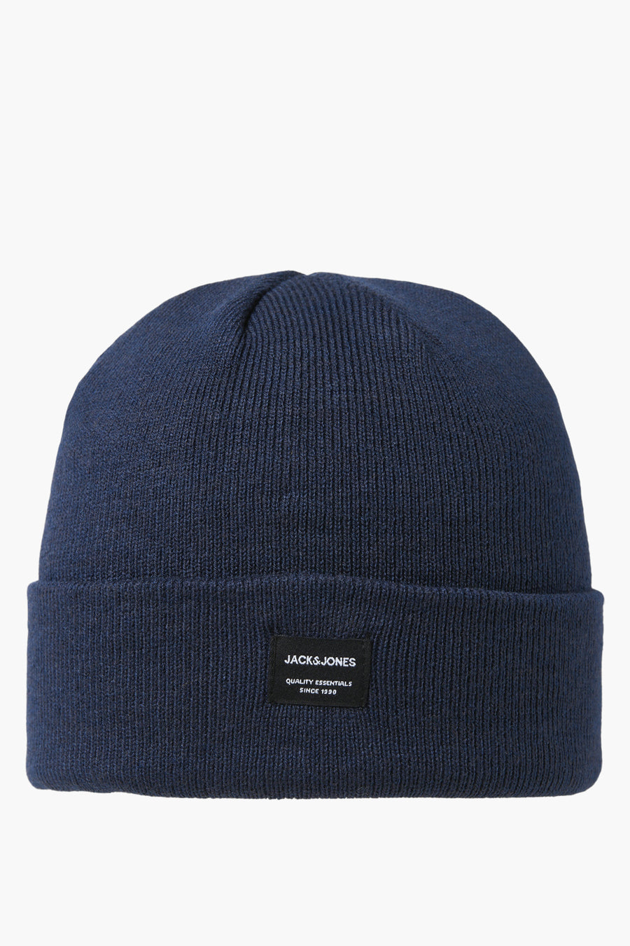Bonnet bleu en maille par ACCESSORIES BY JACK & JONES, avec étiquette logo noire sur le revers.

