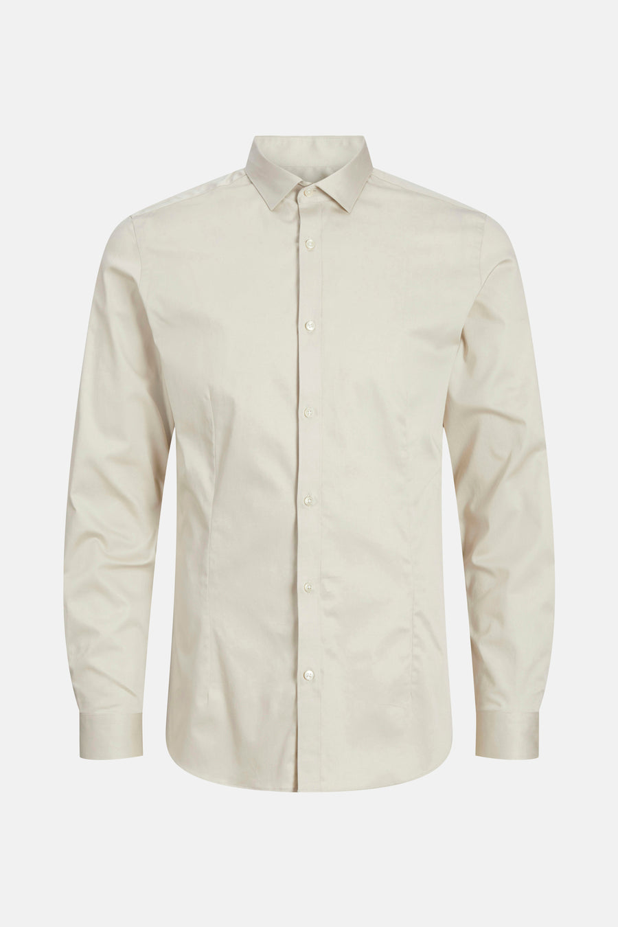 Ecru overhemd met lange mouwen van PREMIUM by JACK & JONES, klassieke pasvorm, knoopsluiting op een witte achtergrond.