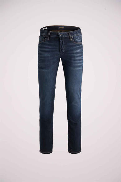 Slim jeans in donkerblauw denim van JACK & JONES JEANS INTELLIGENCE, met waseffect op de dijen.
