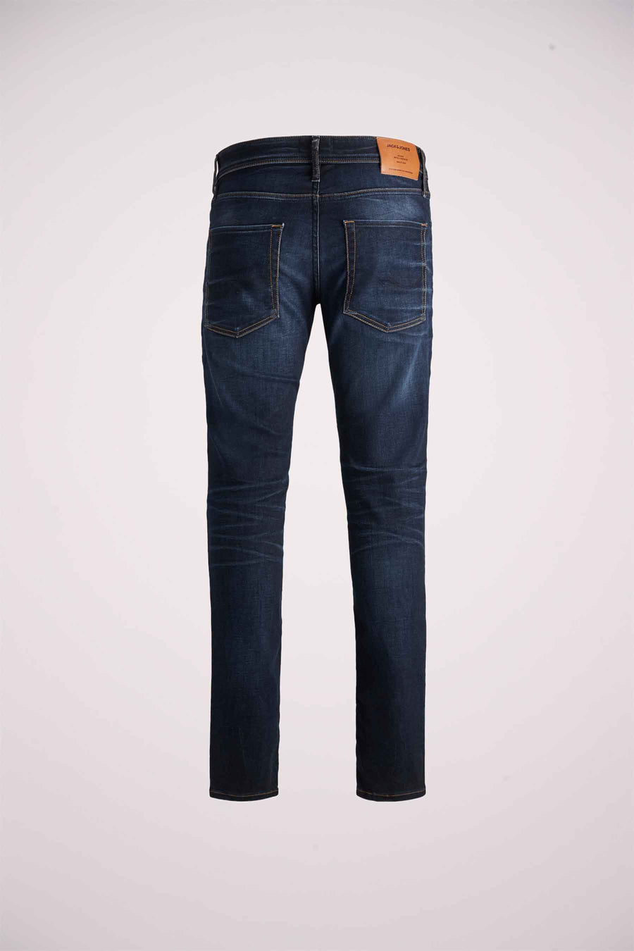 Slim jeans in donkerblauw denim van JACK & JONES JEANS INTELLIGENCE, met contrasterende stiksels en subtiele wassing.