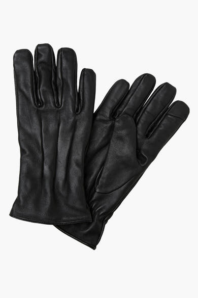 Gants noirs en cuir par ACCESSORIES BY JACK & JONES, texture lisse, position à plat.