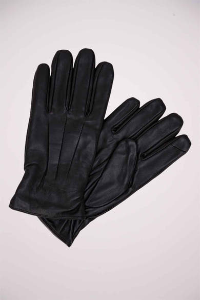 Gants noirs en cuir par ACCESSORIES BY JACK & JONES, vue de dessus.