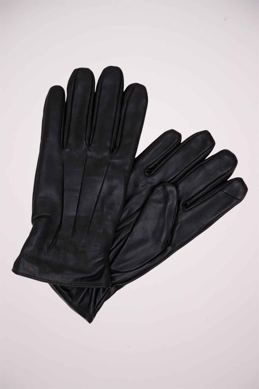 Gants noirs en cuir par ACCESSORIES BY JACK & JONES, présentés à plat sur un fond uni.