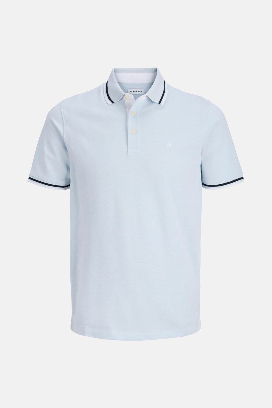Polo bleu à manches courtes de PREMIUM by JACK & JONES avec des bordures contrastantes au col et aux manches.