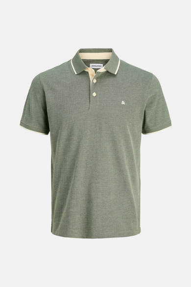 Polo à manches courtes vert chiné de PREMIUM by JACK & JONES avec finitions bords côtes contrastées.