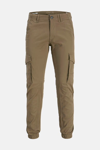 Pantalon cargo marron par JACK & JONES JEANS INTELLIGENCE, avec poches latérales cargo et ourlets élastiques.