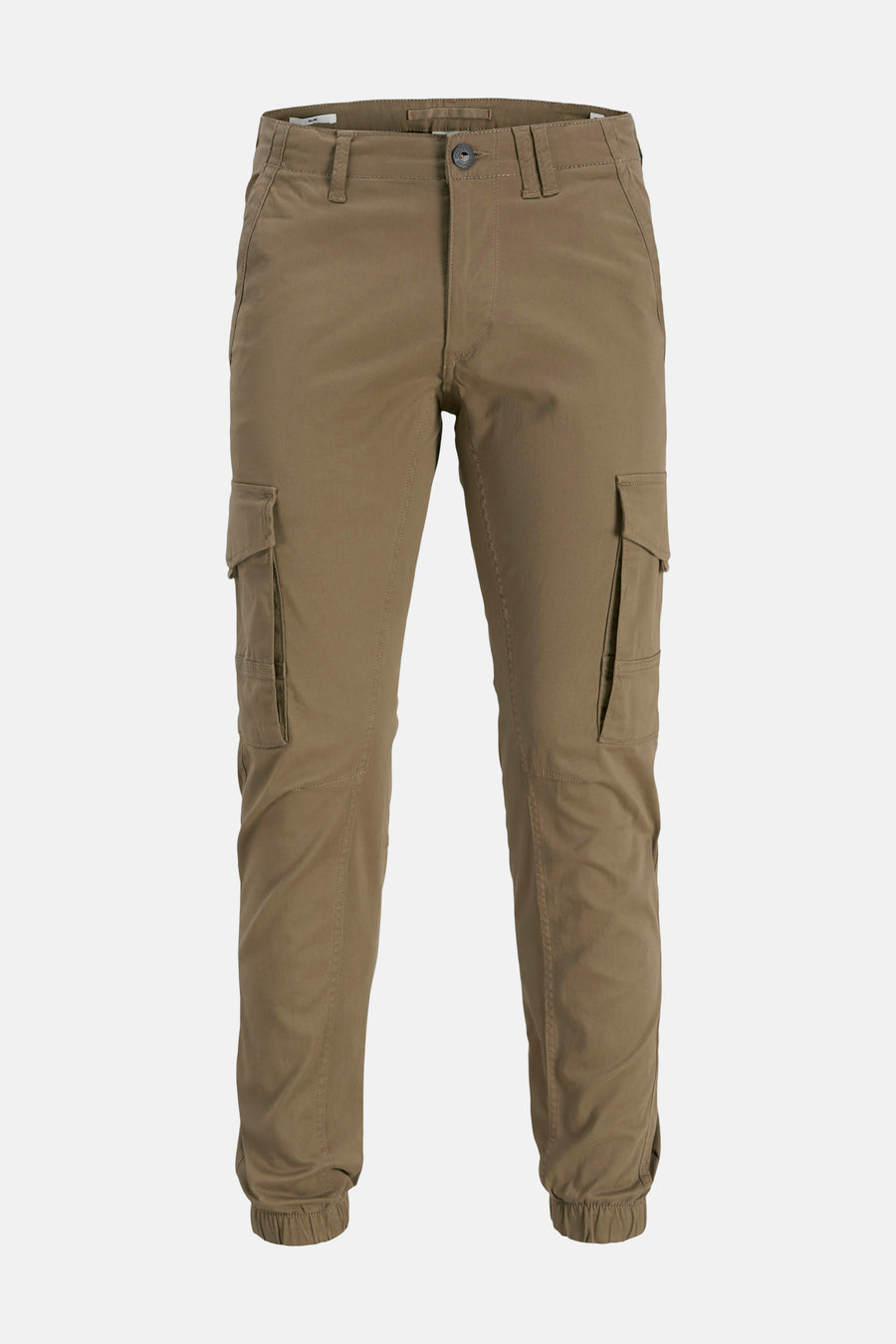 Pantalon cargo marron par JACK & JONES JEANS INTELLIGENCE, avec poches latérales cargo et ourlets élastiques.