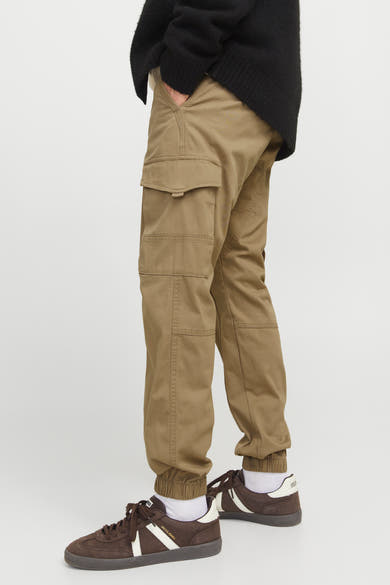 Pantalon cargo brun de JACK & JONES, avec poches latérales et ourlets élastiqués.