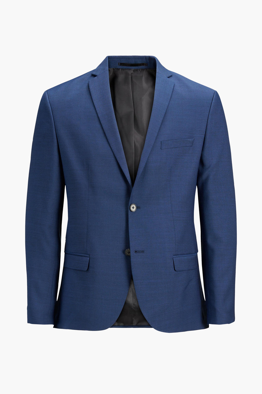 Blauwe blazer van PREMIUM by JACK & JONES, met een zwarte voering en een subtiele textuur.