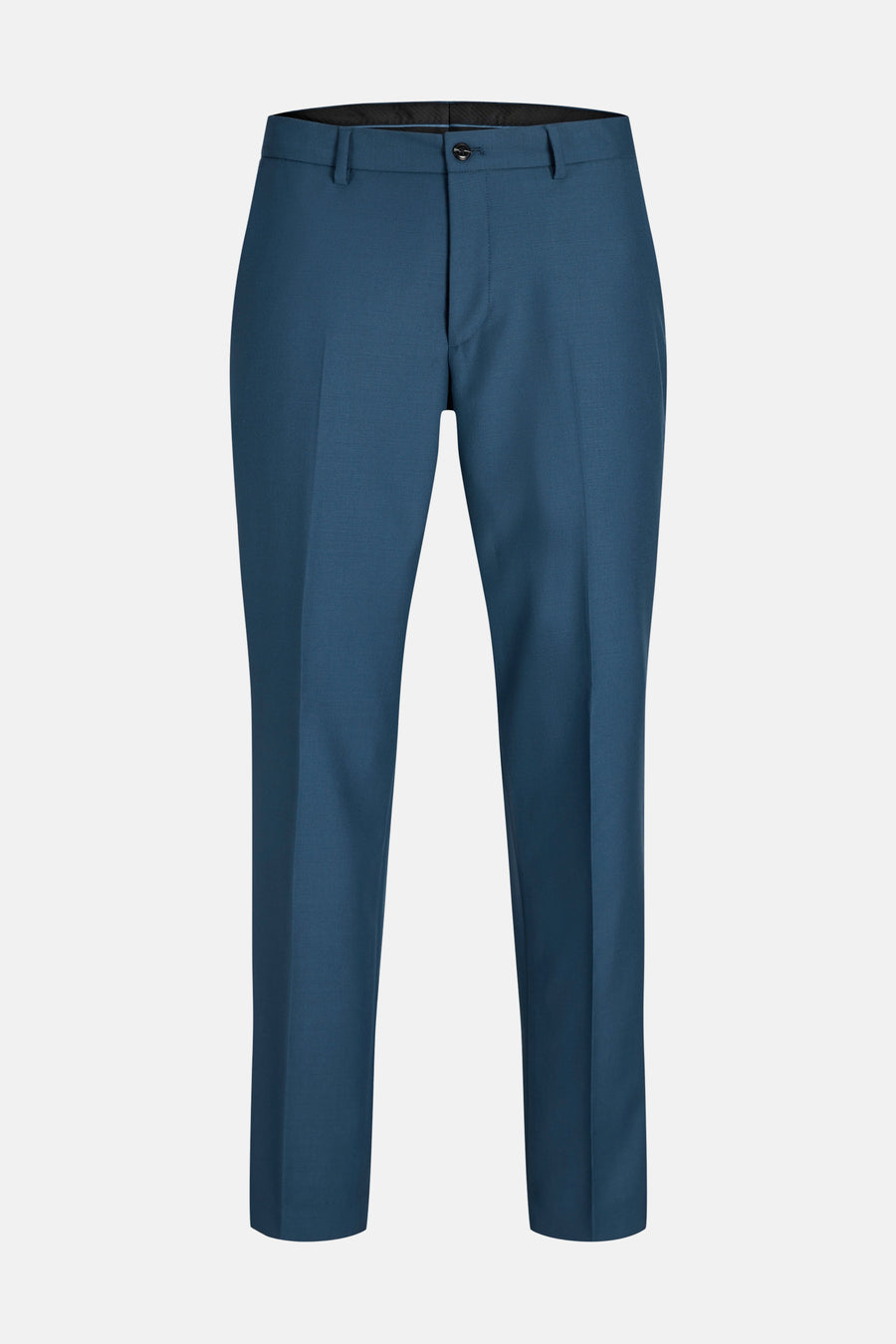 Blue premium suit pants by JACK & JONES, front view, slim fit with clean lines and structured waistband