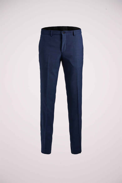 Blauwe kostuumbroek van PREMIUM by JACK & JONES, rechte pasvorm, effen achtergrond.